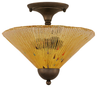 Semi-Flush With 2 Bulbs, 12" Gold Champagne Crystal Glass