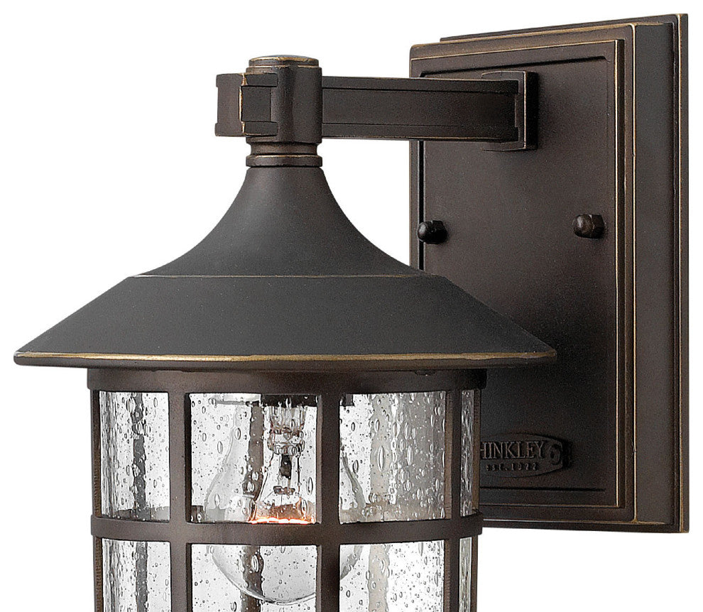 Freeport Small Outdoor Wall Sconce, Oil Rubbed Bronze With Clear Seedy Glass