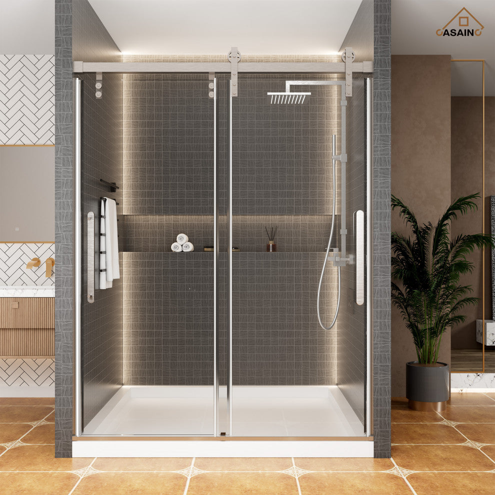 59-in to 60-in x 76-in Frameless Sliding Shower Door, Brushed Nickel