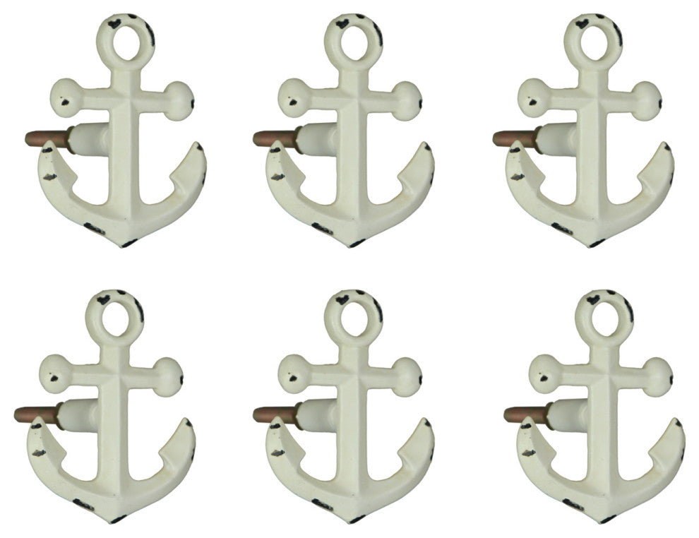 Set of 6 White Metal Anchor Decorative Drawer Pull Cabinet Knobs Nautical Decor