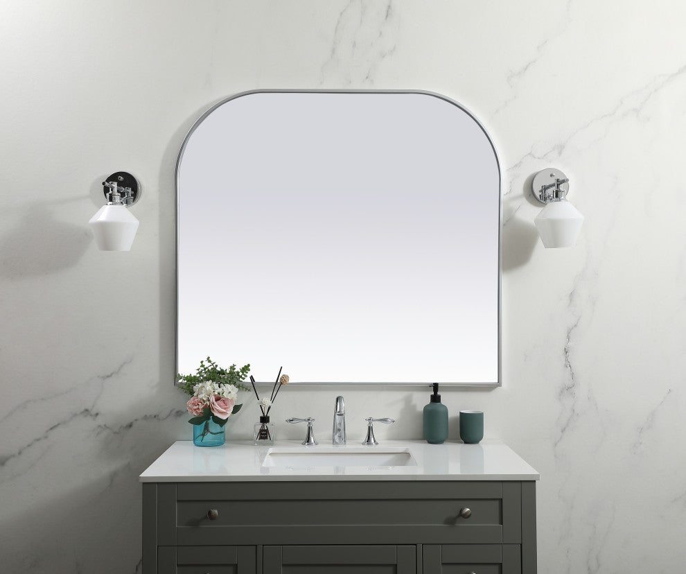 Metal Frame Arch Mirror 42X38 Inch, Silver