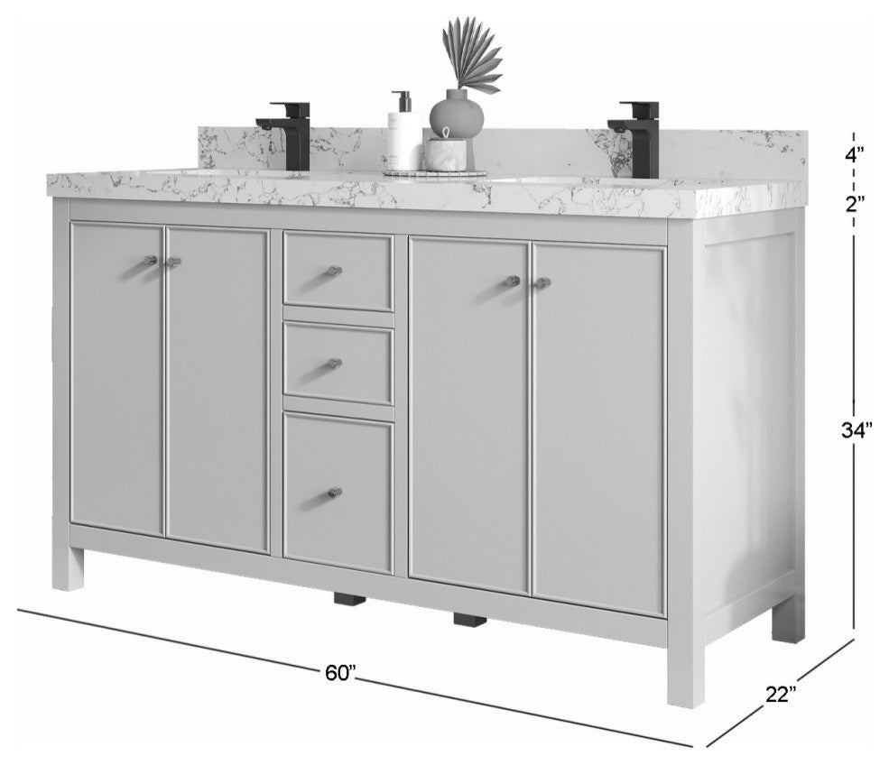 Chicago 60" Double Sink Bathroom Vanity, Black 2" Viola Night