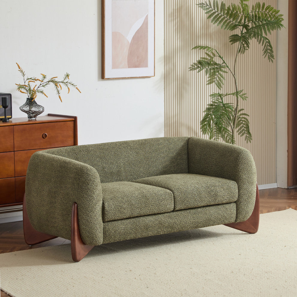 CKH 63" Upholstered Boucle Fabric Sherpa Loveseat, Olive Green