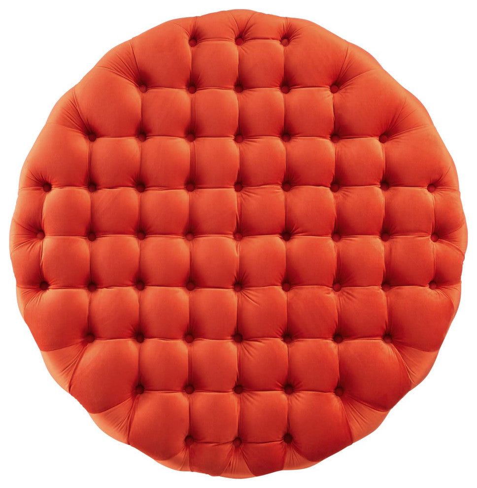 Round Ottoman Accent Tufted Chair, Orange, Velvet, Modern, Lounge Hospitality