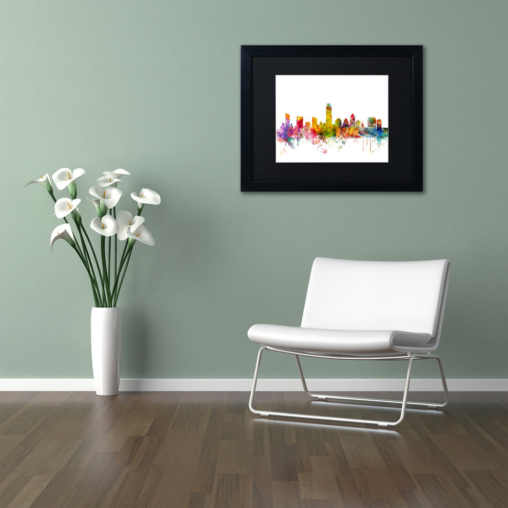 "Austin, Texas Skyline" Matted Framed Canvas Art by Michael Tompsett
