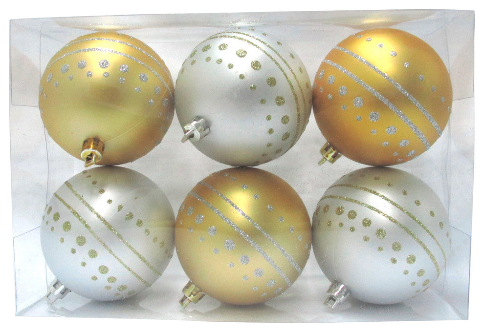 6-Pack Gold And Silver Ball Ornament With Dot Design