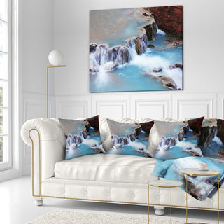 Beautiful Blue Water Cascade Seashore Throw Pillow, 16"x16"