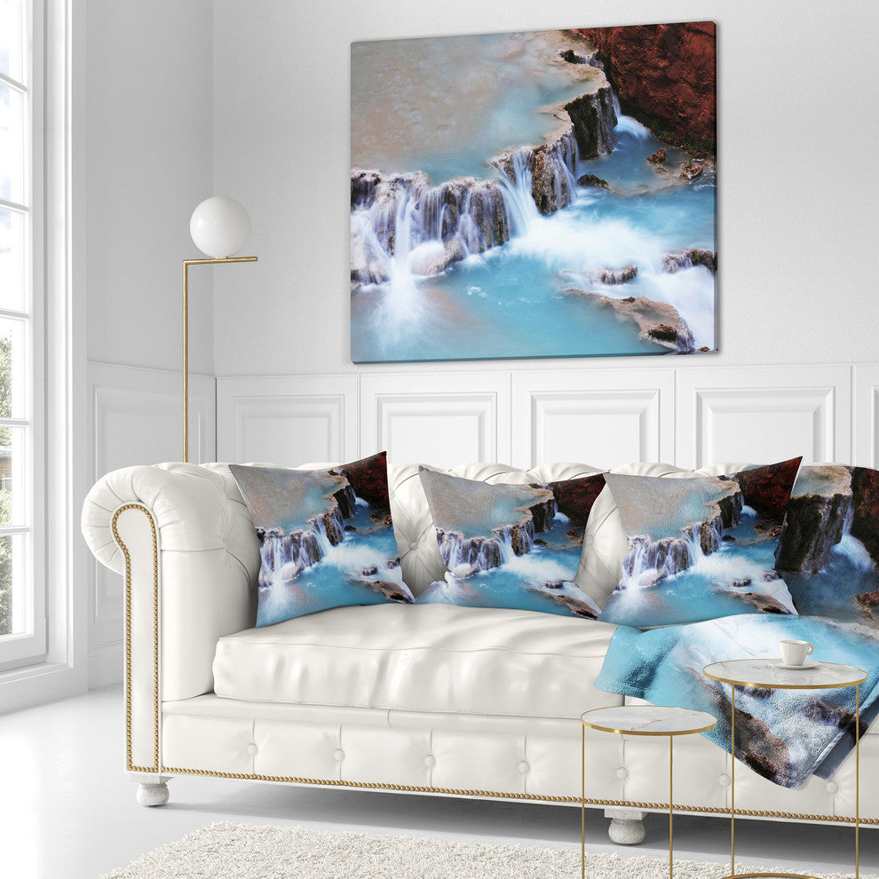 Beautiful Blue Water Cascade Seashore Throw Pillow, 16"x16"