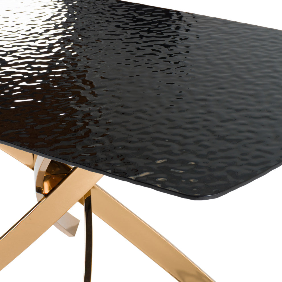 Modrest Pyrite Modern Brown Glass, Rosegold Rectangular Dining Table