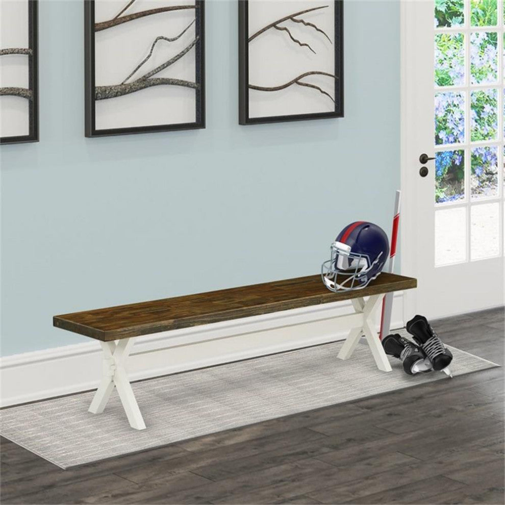 East West Furniture V-Style 15x72" Wood Dining Bench in White/Brown