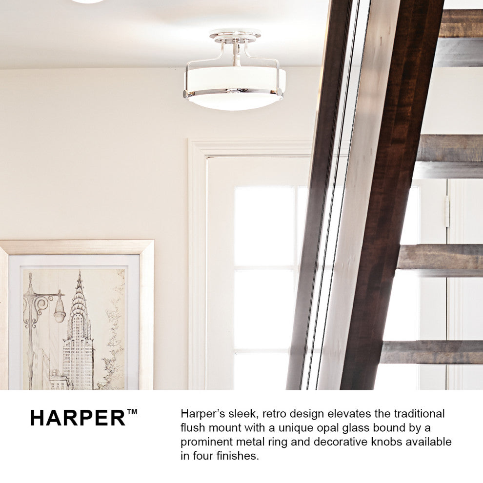 Hinkley Harper 18" Large Semi-Flush Ceiling Light, Chrome + Clear Seedy