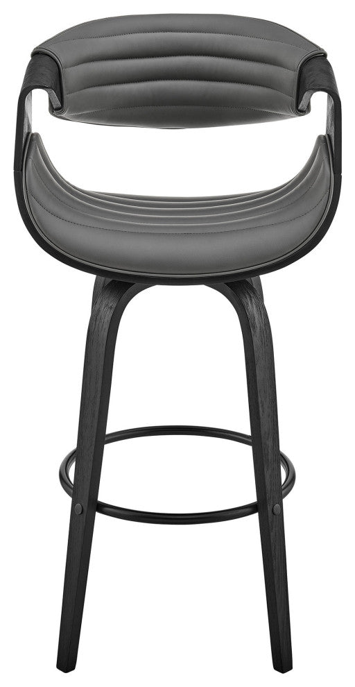 30" Gray Faux Leather and Black Wood Retro Chic Bar Stool