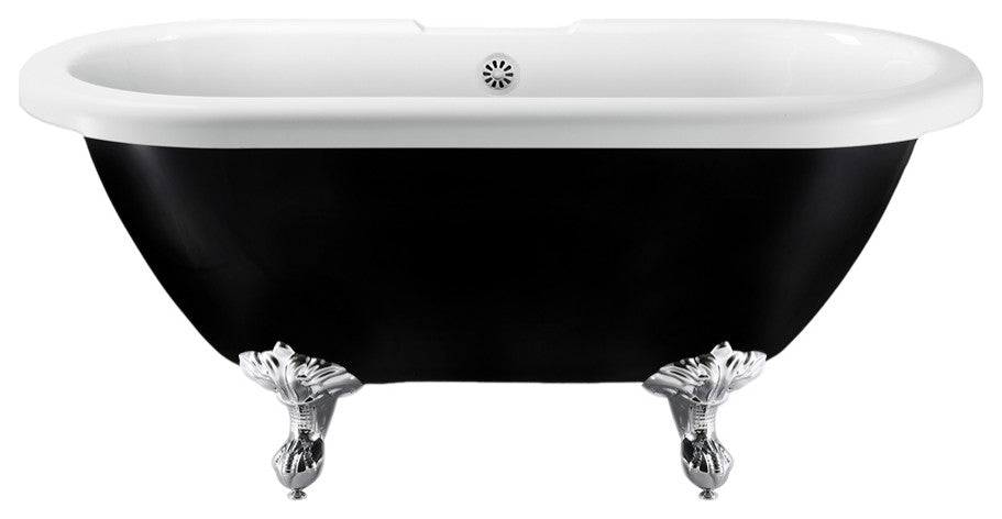 59" Streamline N1120CH-WH Clawfoot Tub and Tray With External Drain