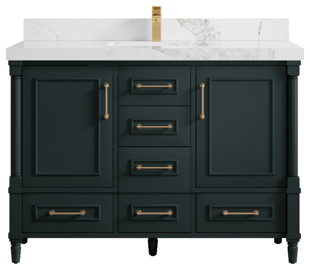 Aberdeen 48 Single Sink Bath Vanity in Dark Forest Green 2" Calacatta Nuvo