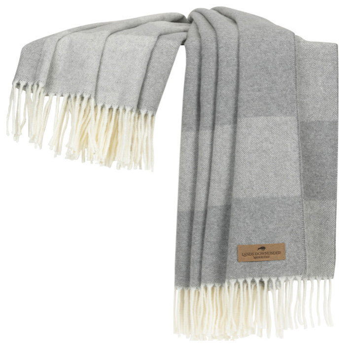 Hampton Plaid Italian Herringbone Throw, Pebble