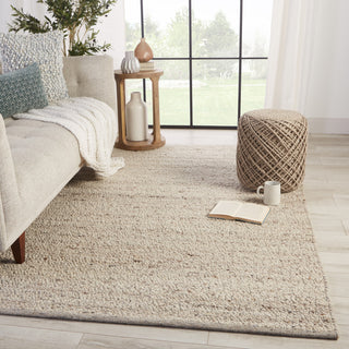 Hadren Handmade Solid Gray and Brown Area Rug, Cream and Gray, 8'x10'