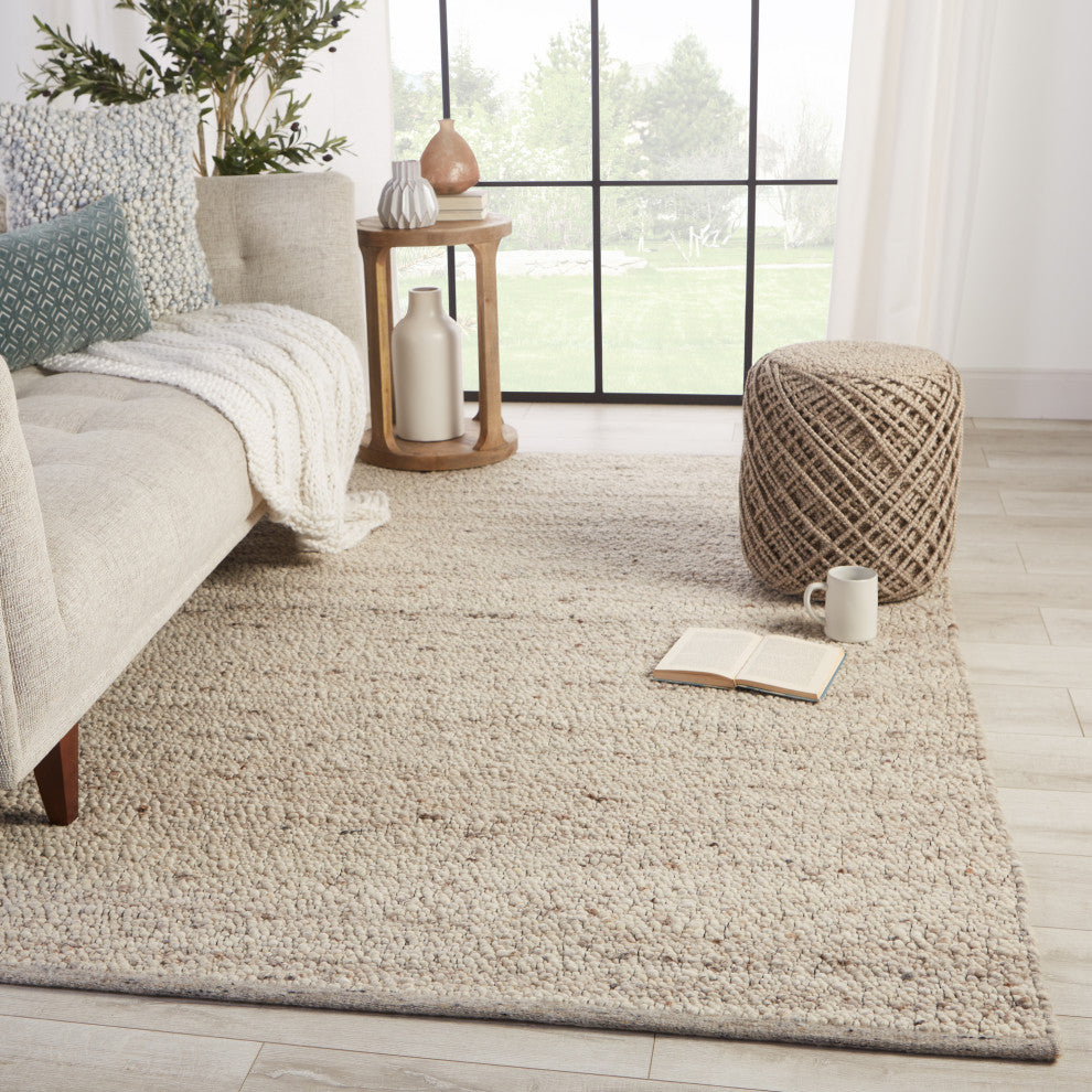 Hadren Handmade Solid Gray and Brown Area Rug, Cream and Gray, 8'x10'