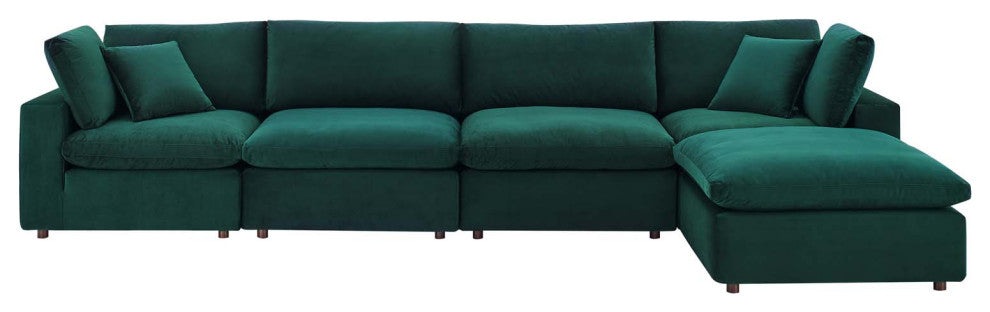 Commix Down Filled Overstuffed Performance Velvet 5-Piece Sectional, Green