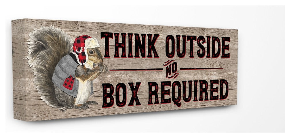 Think Outside No Box Required Squirrel Typography Sign Canvas Wall Art, 10"x24"