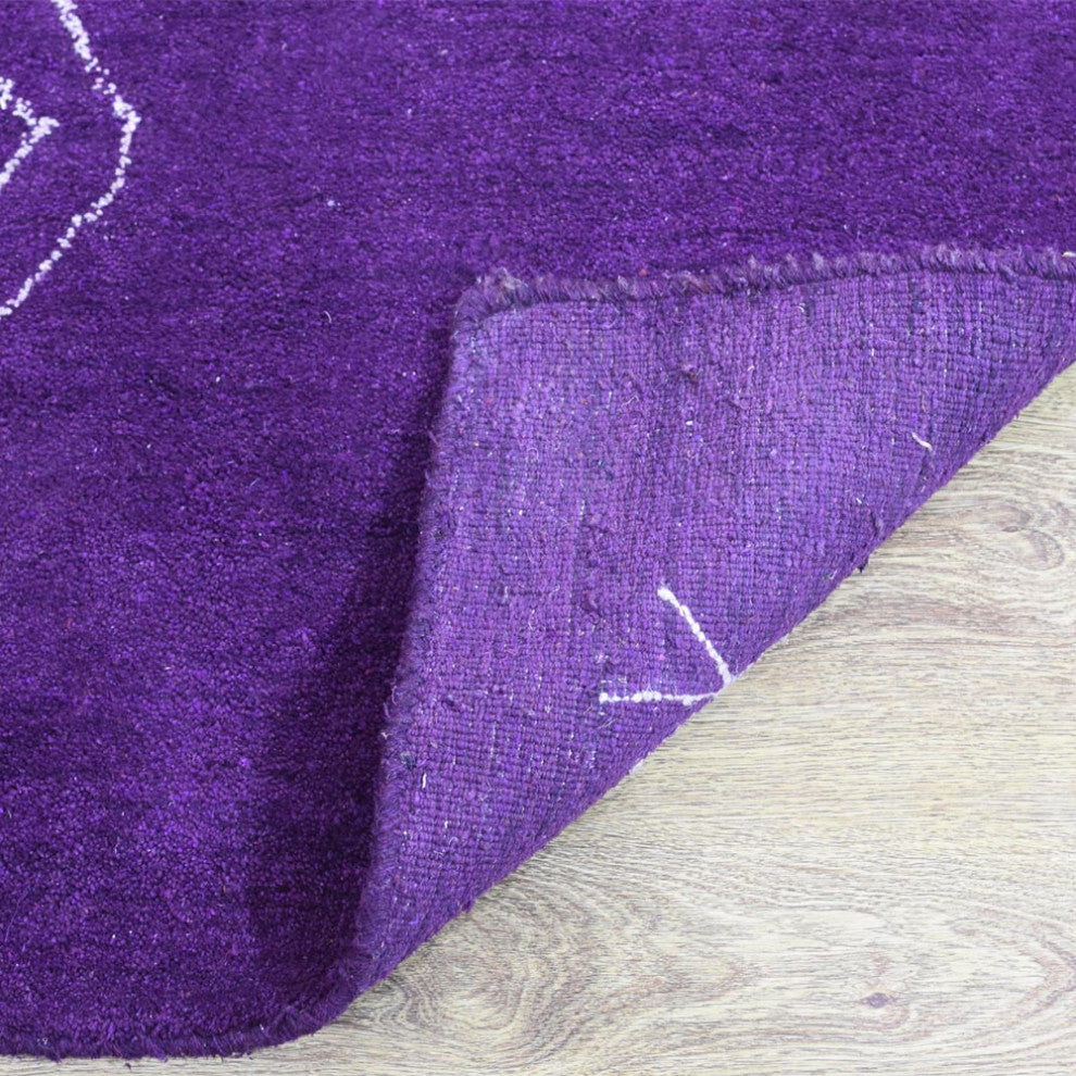 HAND KNOTTED LOOM SILK  RUGSS-6'7''x9'10'',Rectangle,Purple White,Contemporary