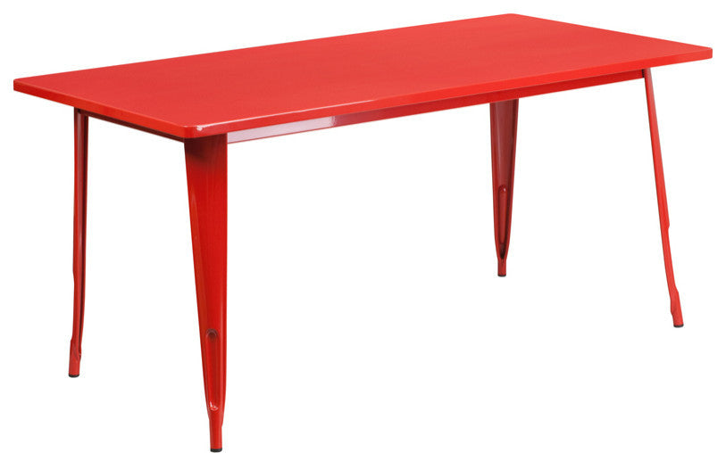 31.5" x 63" Rectangular Red Metal Indoor-Outdoor Table Set with 4 Arm Chairs