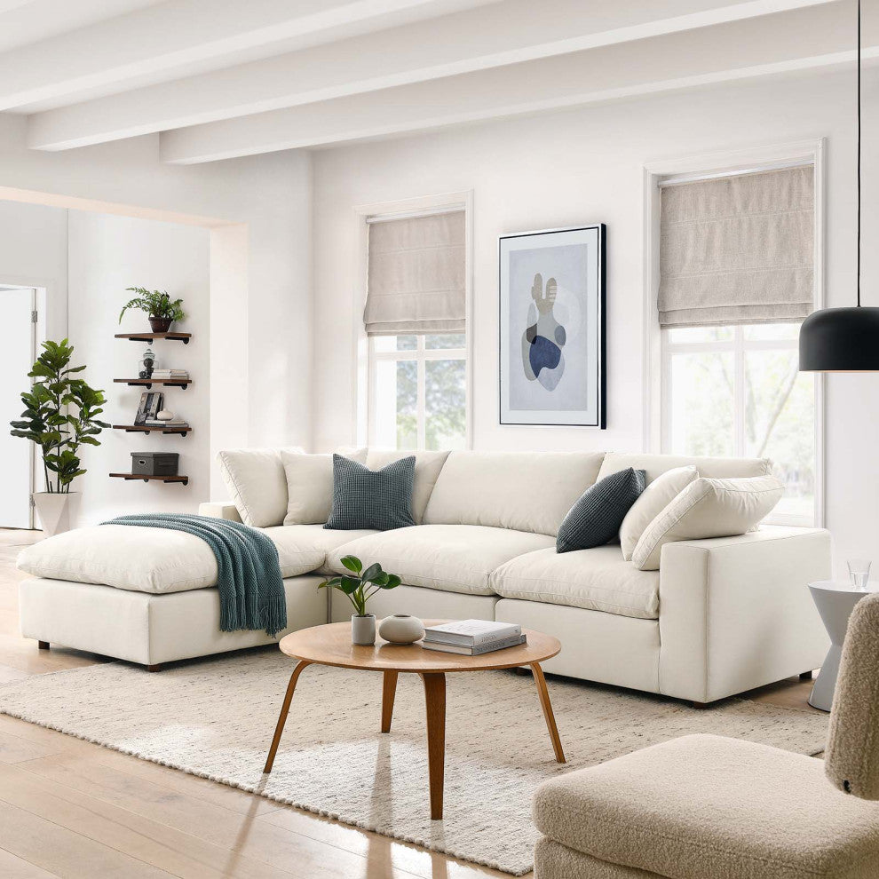 Commix Down Filled Overstuffed 4-Piece Sectional Sofa Set, Light Beige