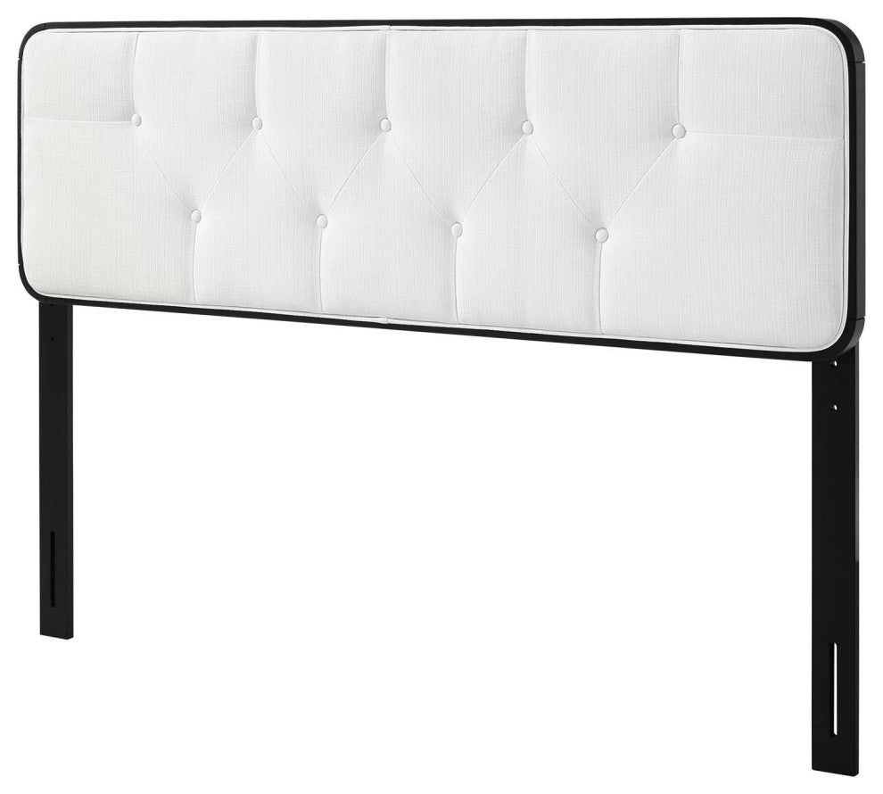 Tufted Headboard, Queen Size, Wood, Fabric, Black White, Modern Mid-Century