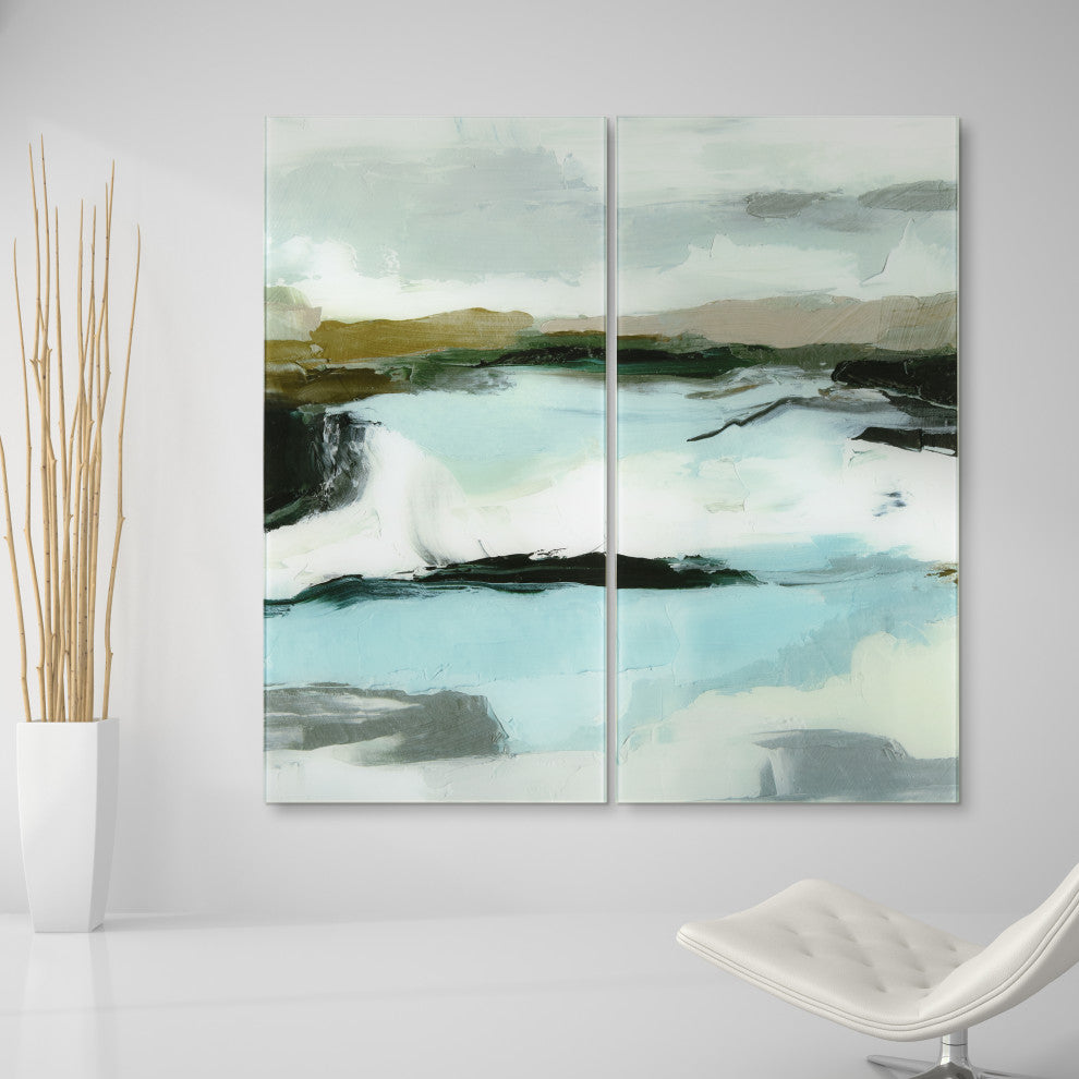 Textured Ocean Tide Frameless Free Floating Tempered Glass Graphic Wall Art Set