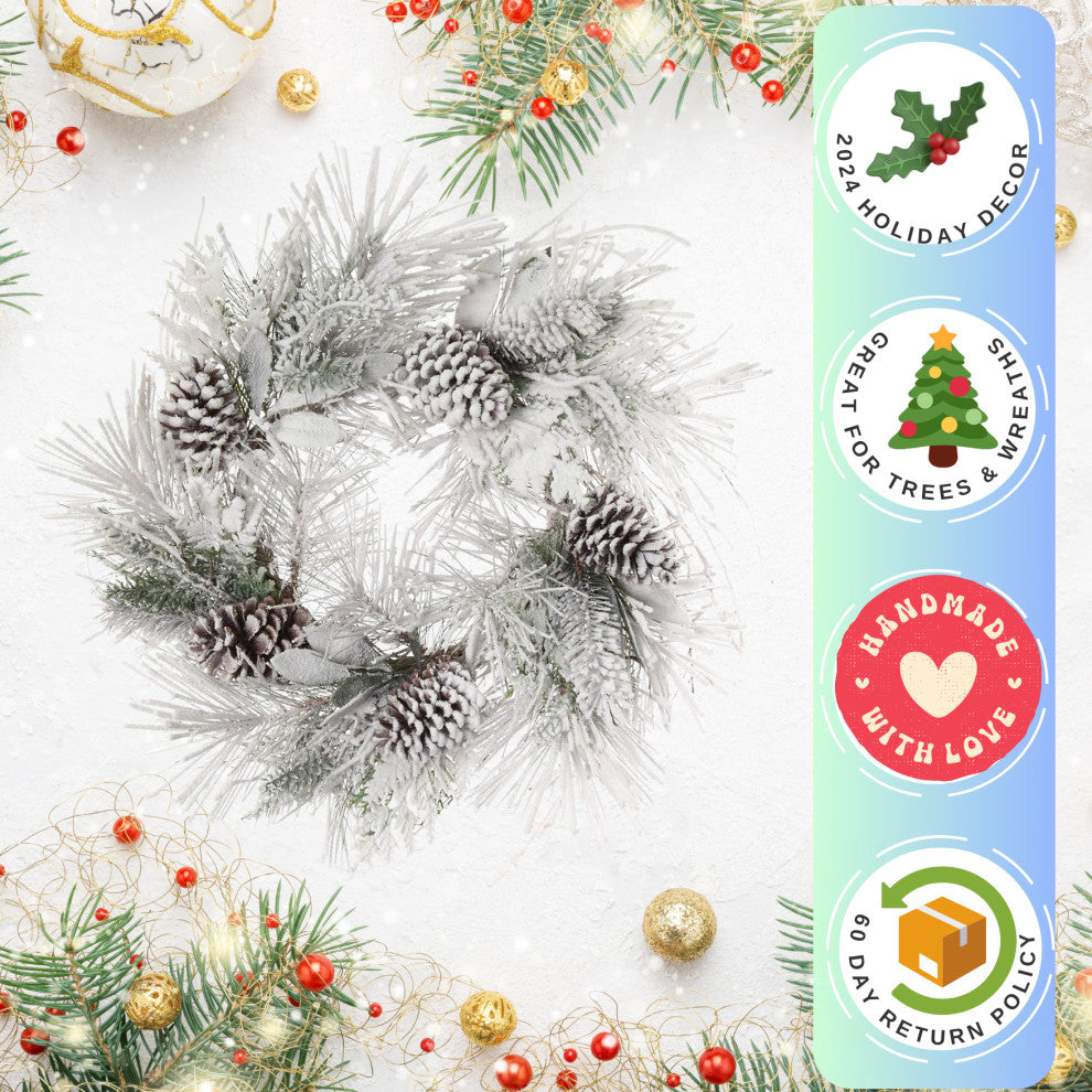 24" Snowy Pine Wreath with Large Cones - Door