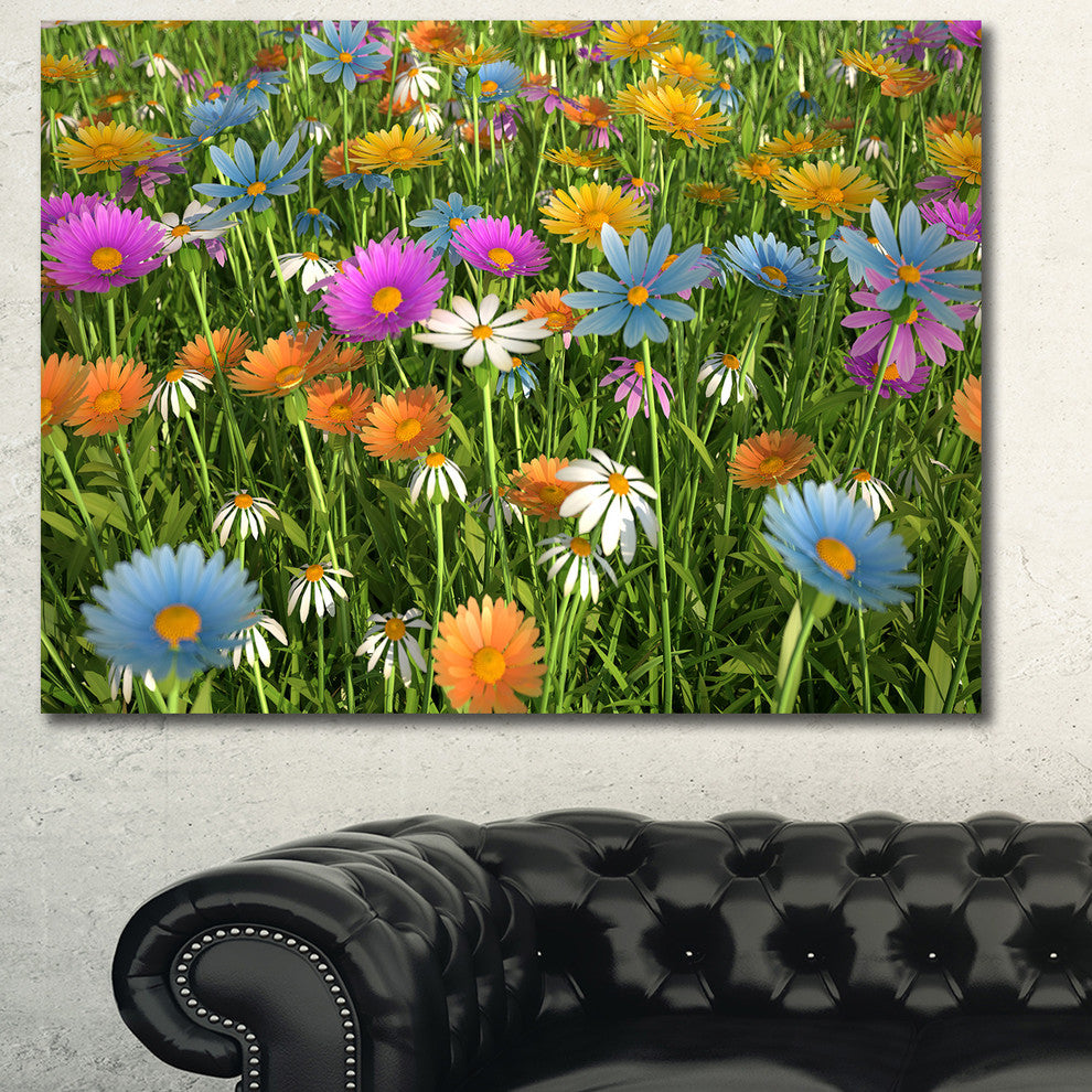 Different Color Flowers in Field, Floral Canvas Art Print, 40"x30"