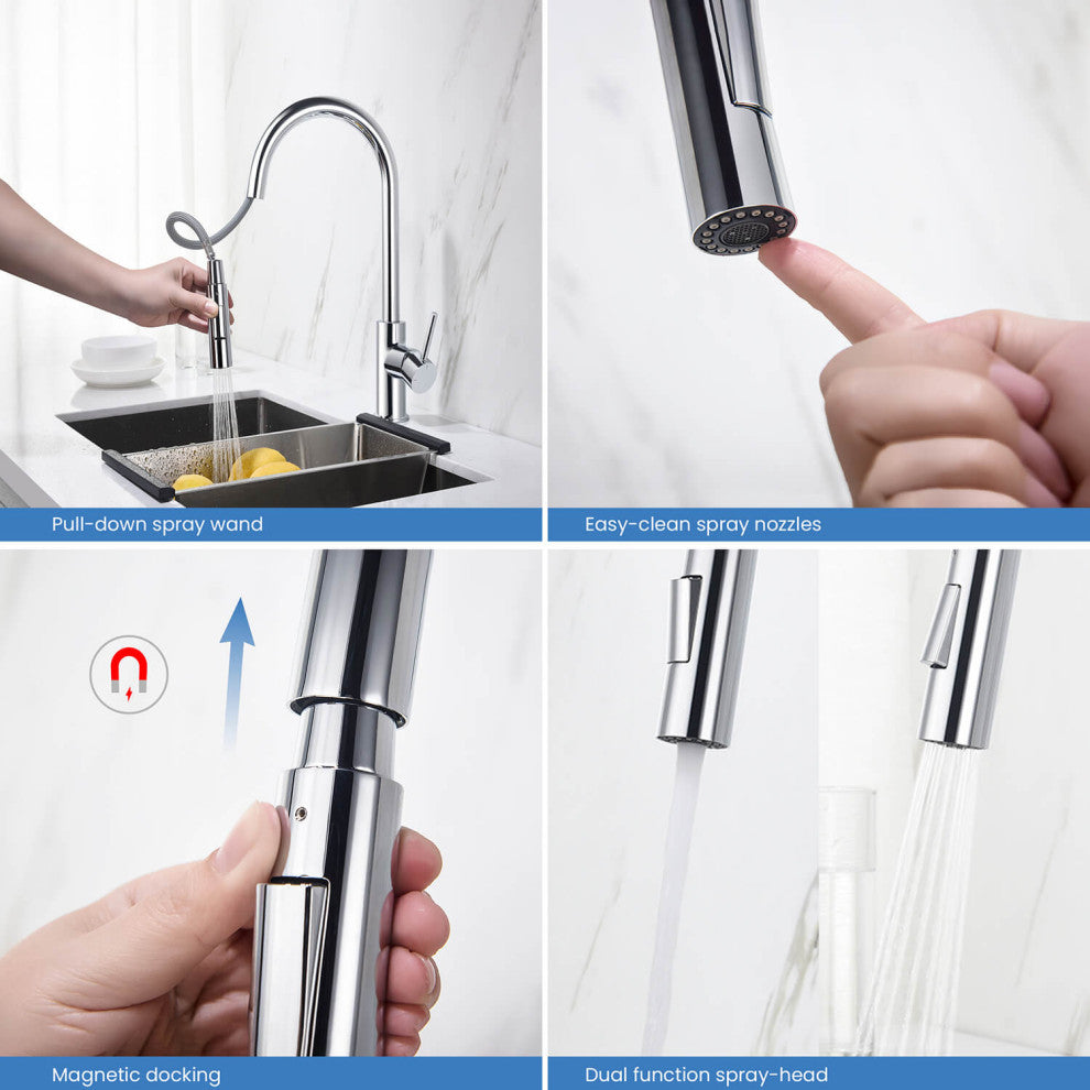 Circular Single Handle Pull Down Kitchen Faucet, Chrome