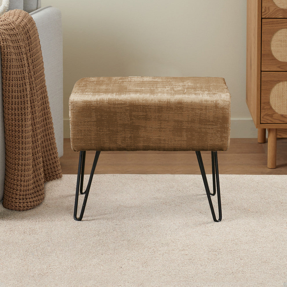 Textured Velvet Ottoman, Tobacco Brown
