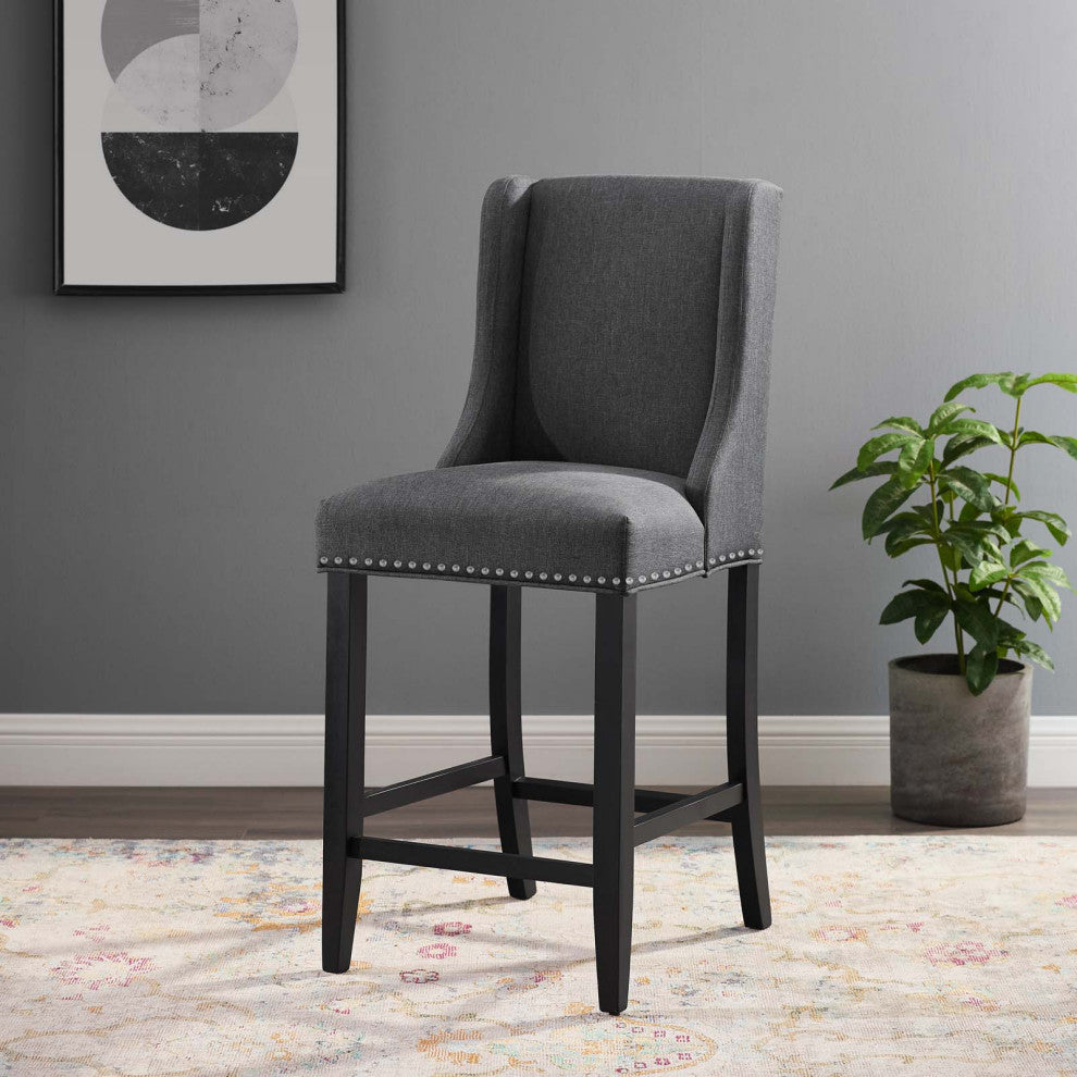 Counter Stool Chair, Fabric, Wood, Gray, Modern, Bar Cafe Bistro Restaurant
