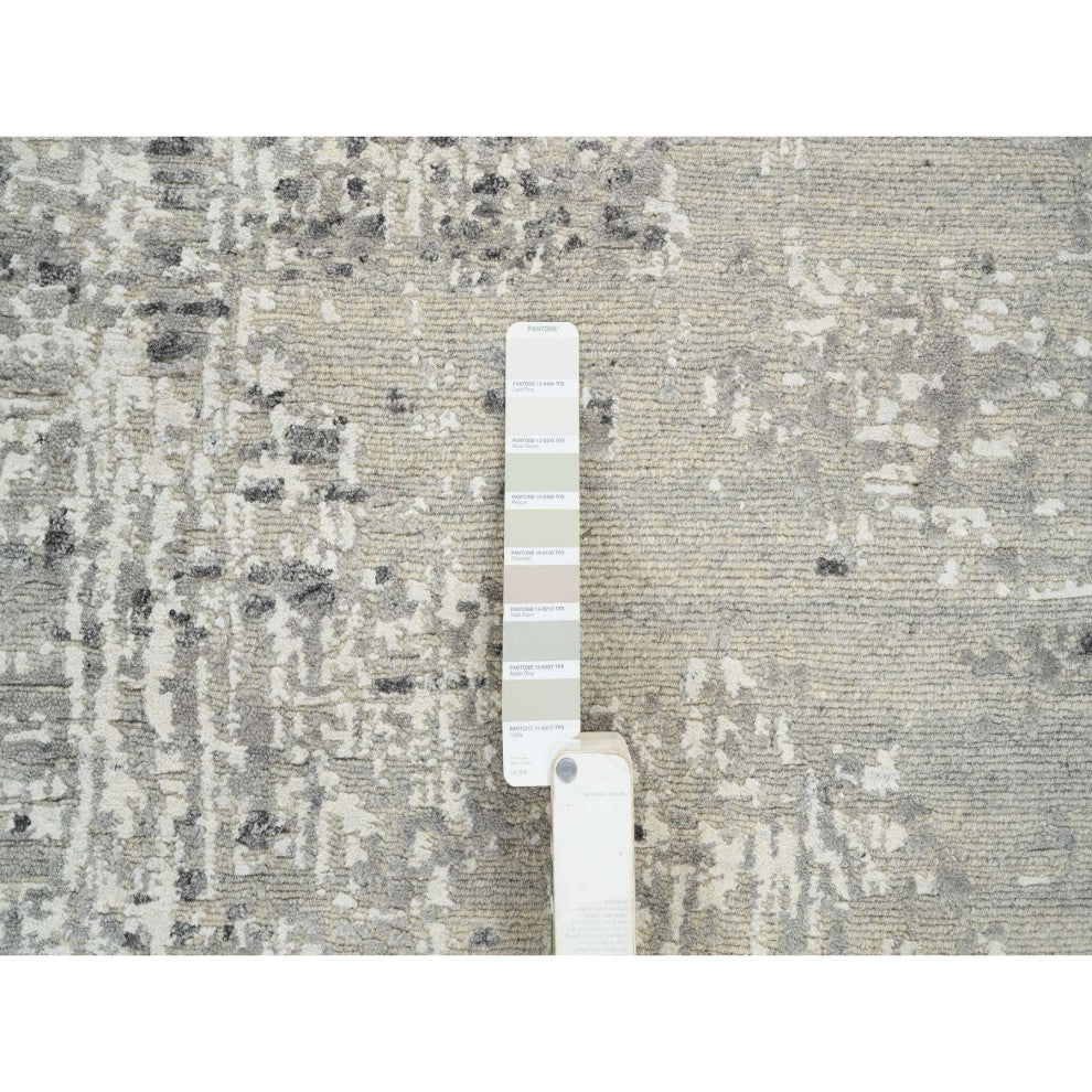 Light Gray Modern Design Wool Hand Knotted Gallery Size Runner Rug, 8'1"x16'0"
