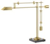 1-Light Brass Iron LED Table Lamp With A Shade And  A Black Alabaster Base