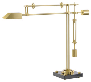 1-Light Brass Iron LED Table Lamp With A Shade And  A Black Alabaster Base