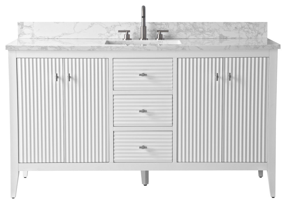 Vanity Art Freestanding Vanity, White, 60", Single Sink, Brushed Nickel