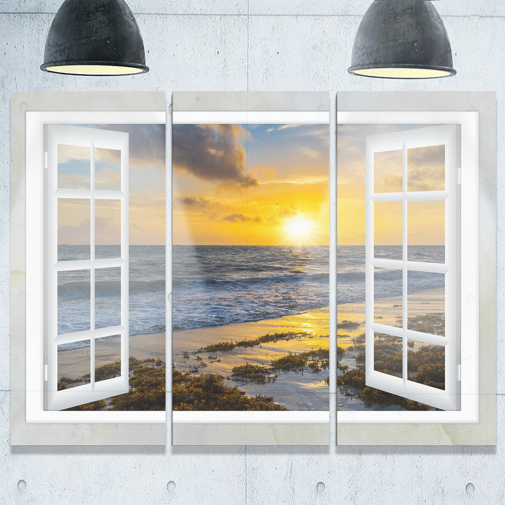 "Open Window to Bright Yellow Sunset" Metal Wall Art, 3 Panels, 36"x28"