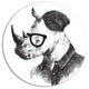 Hipster Rhino In Black And White, Animal Round Wall Art, 23"