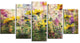 Coreopsis Flowers and Paint Splashes, Flower Art on Canvas, 60"x32", 5 Panels