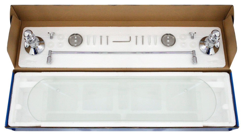MODONA's 20" Frosted Glass Shelf With Rail Antica Series -, Polished Chrome