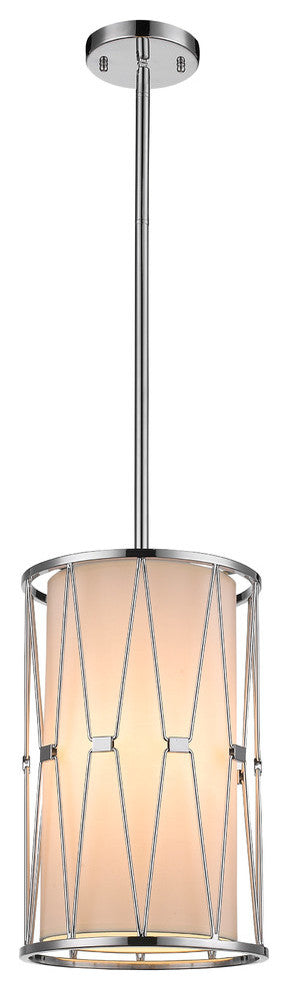 Beige Cylinder Shade Single Pendant Light, Shiny Nickel Frame
