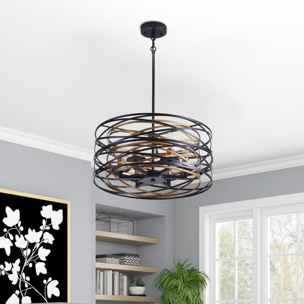 6-Light Vintage Flat Iron Ring Ceiling Light Chandelier Black Bronze Pendant