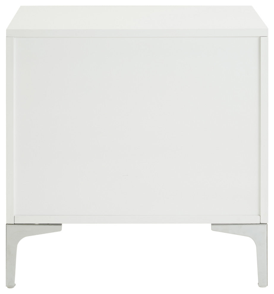 Monica Modern Lacquer Finish Chrome Metal Leg Side Table, White