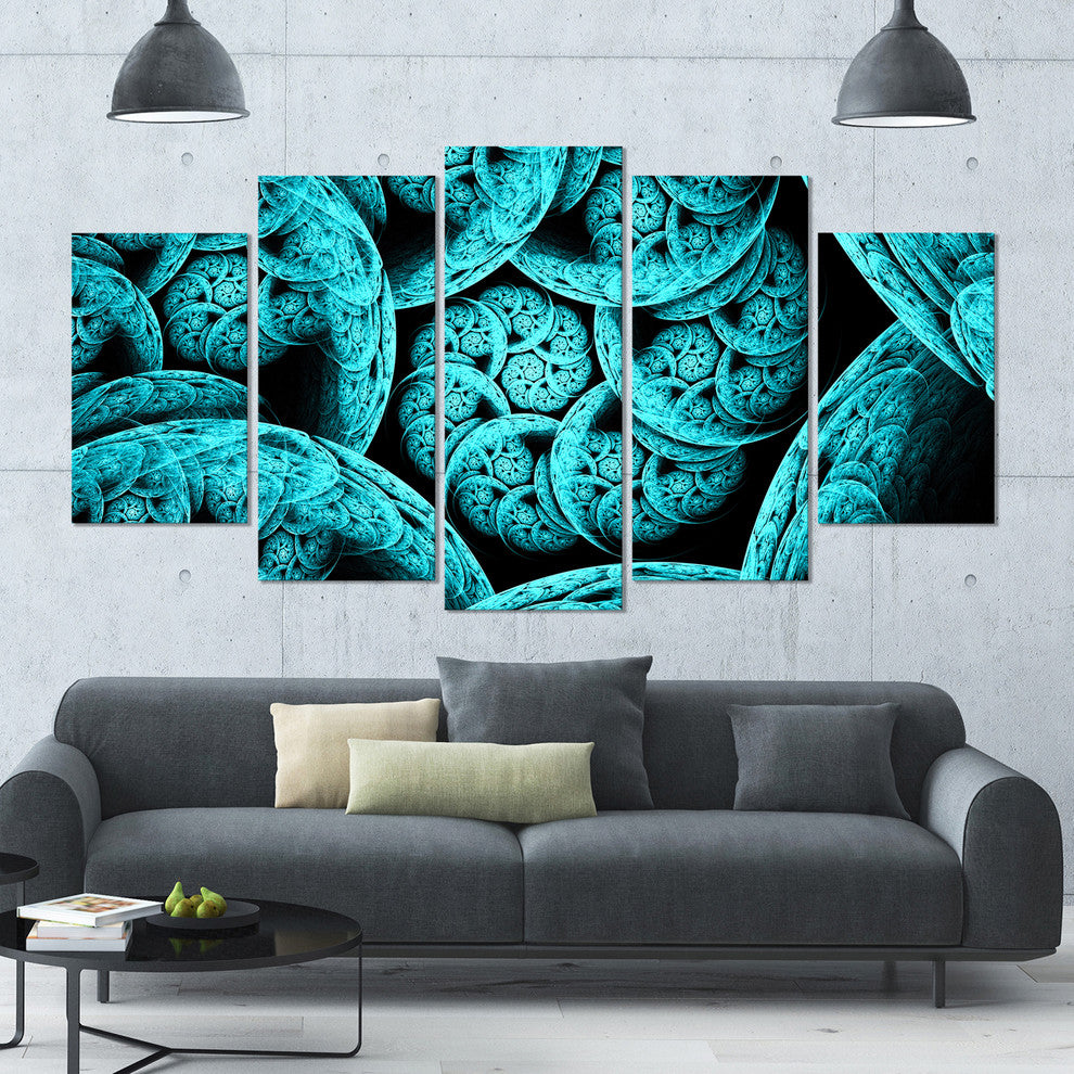 Blue Dramatic Clouds, Contemporary Art on Canvas, 60"x32", 5 Panels