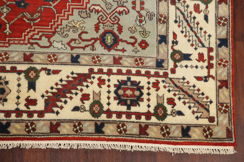Traditional Heriz Oriental Hand-Knotted Indian Area Rug, Red, 10'1"x8'1