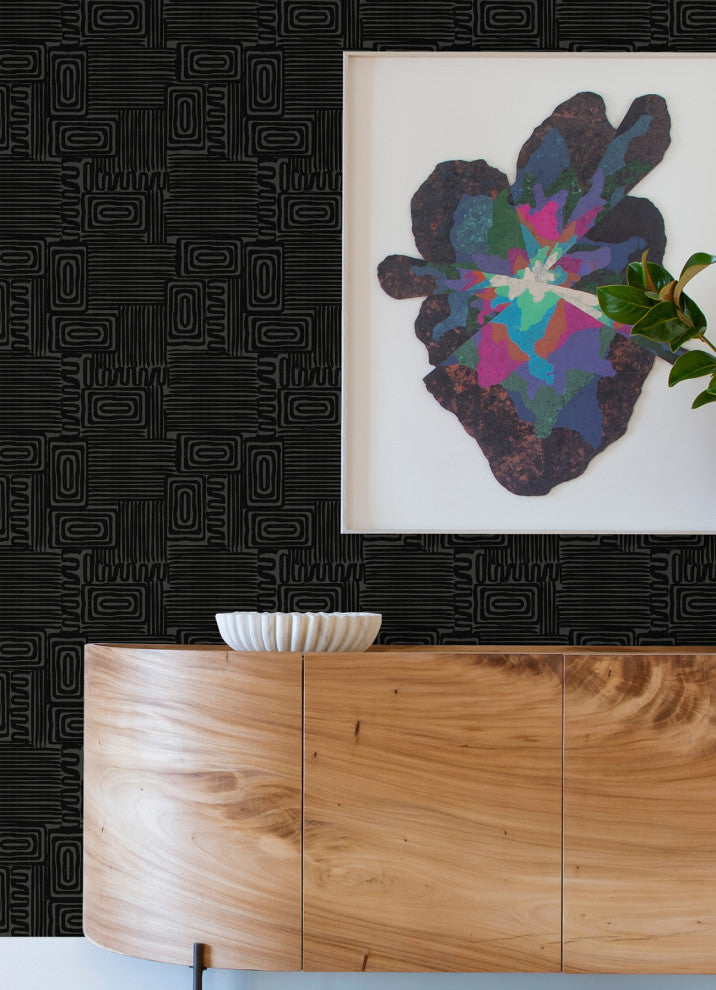 Emily Rayna Black Pathways Peel and Stick Wallpaper