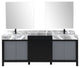 Zilara Black and Grey 84" Double Vanity Set, Cascata Nera Matte Black Faucet Set