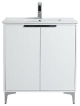 Wilmington Bath Vanity, White Matte, 30 Inch, Polished Chrome Hardware