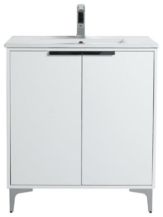 Wilmington Bath Vanity, White Matte, 30 Inch, Polished Chrome Hardware